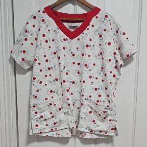 Smart Scrubs Cherry's Red and White Top
